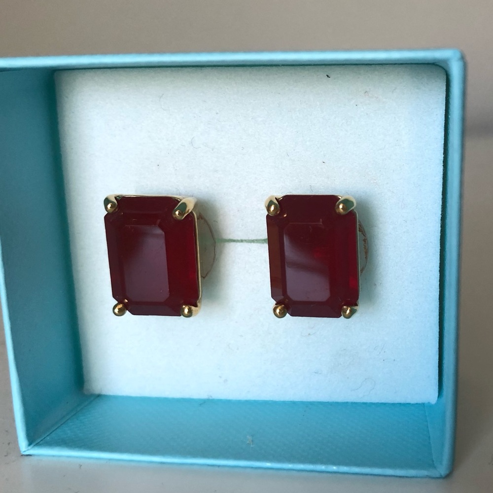 Kate Spade Emerald Cut Ruby Red Earrrings
